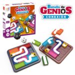 Detalle de tablero y piezas del juego de lógica Batalla de Genios Conexión.