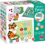 Caja del juego Bingo Alfabeto Goula con cartones, marcadores y bolas con letras.