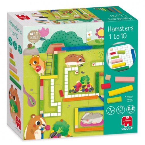 JUEGO_HAMSTER_GOULA_1-104 Juego educativo Hamsters 1-10 de Goula con regletas de madera para aprender los números.