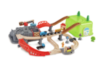 Juego de Bloques de Construcción de Ferrocarril Hape E3764 con vías, locomotora y vagones.