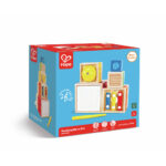 Juego de Apilamiento Musical Hape E0336 con cinco bloques e instrumentos.