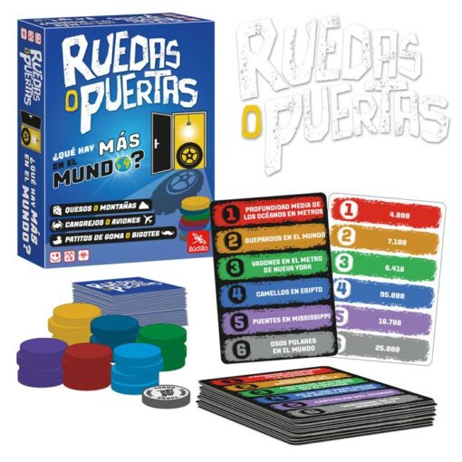 LD803342_RUEDAS_O_PUERTAS_bodegon_web Caja del juego Ruedas o Puertas de Lúdilo con contenido visible.