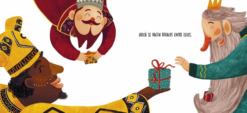 Detalle de una página del cuento con texto y una escena navideña iluminada.