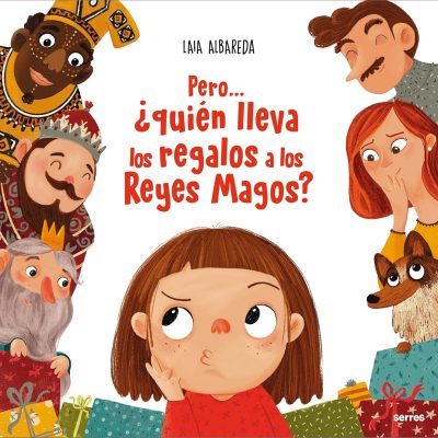 Portada del cuento “Pero… ¿quién lleva los regalos a los Reyes Magos?” con ilustración de papel y estrellas.