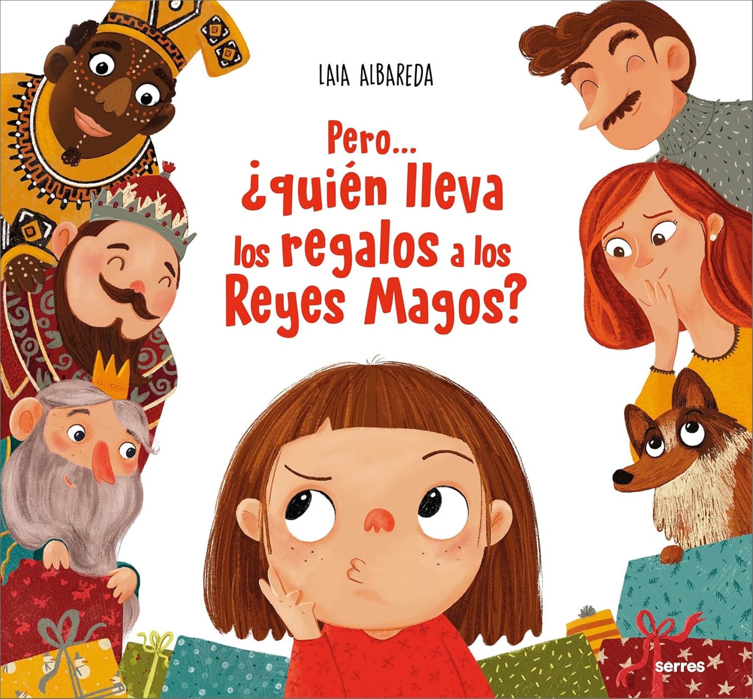 Portada del cuento “Pero… ¿quién lleva los regalos a los Reyes Magos?” con ilustración de papel y estrellas.