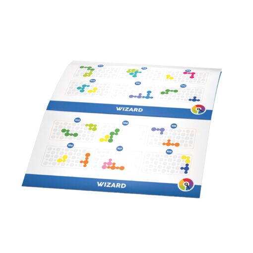 Detalle de las piezas y el tablero del juego IQ Bubbles.