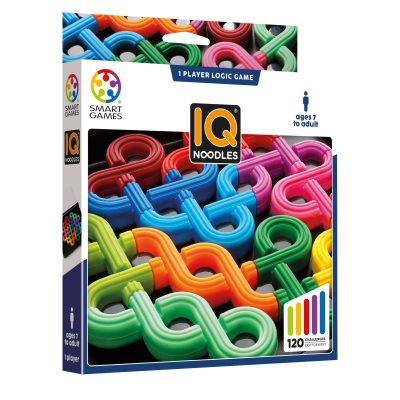 Juego IQ Noodles SmartGames – 11 piezas “noodles” de lógica sobre tablero portátil.