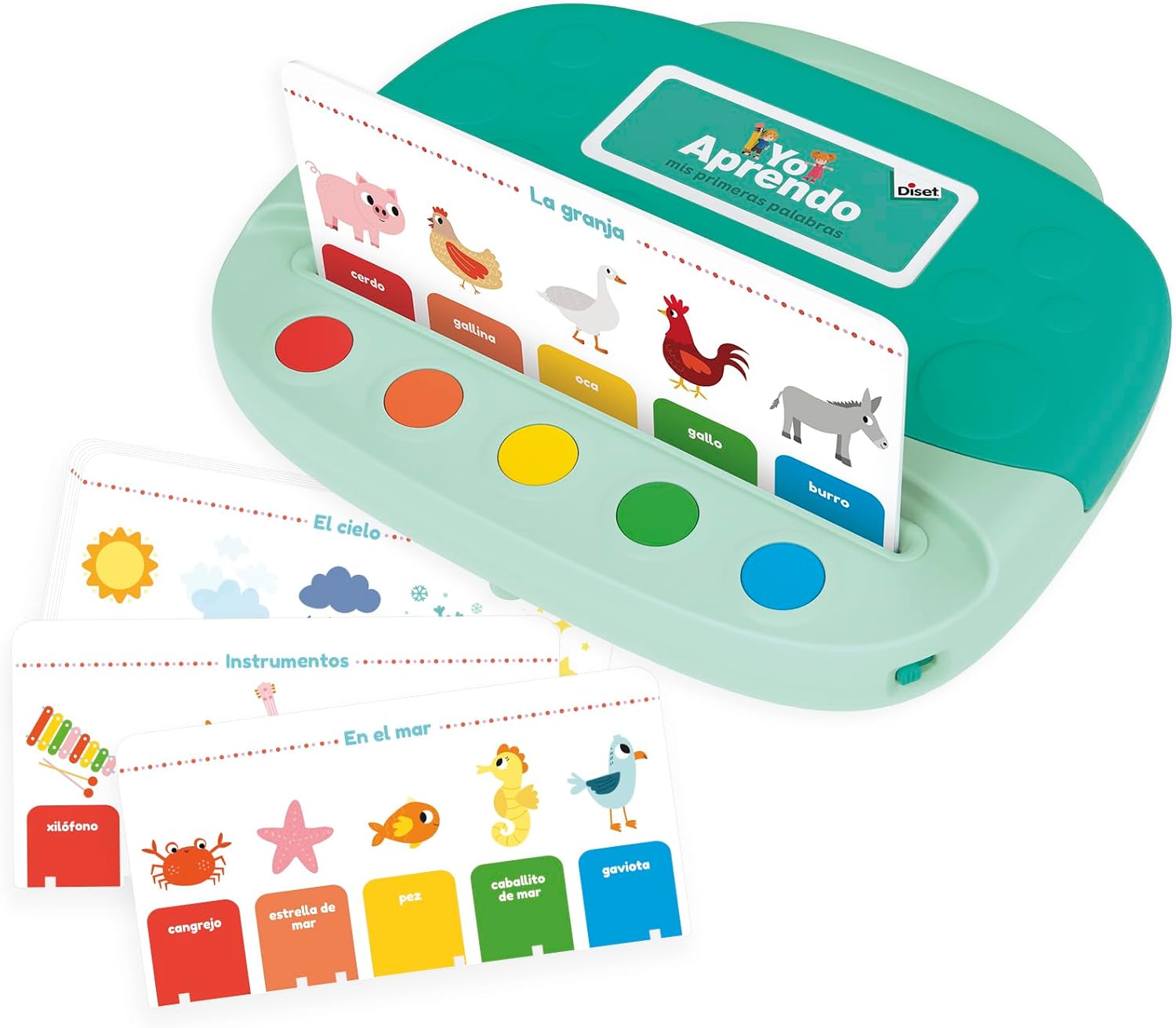 Láminas del maletín con palabras e ilustraciones del juego educativo.