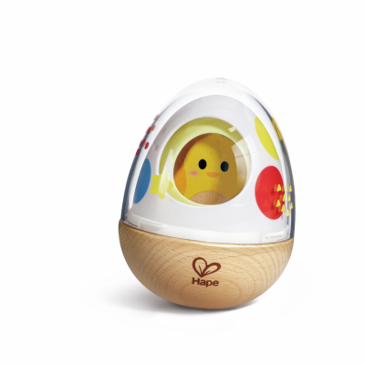 Apilador Hape Wobble Wonder con piezas en forma de huevo.