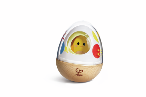 Apilador Hape Wobble Wonder con piezas en forma de huevo.