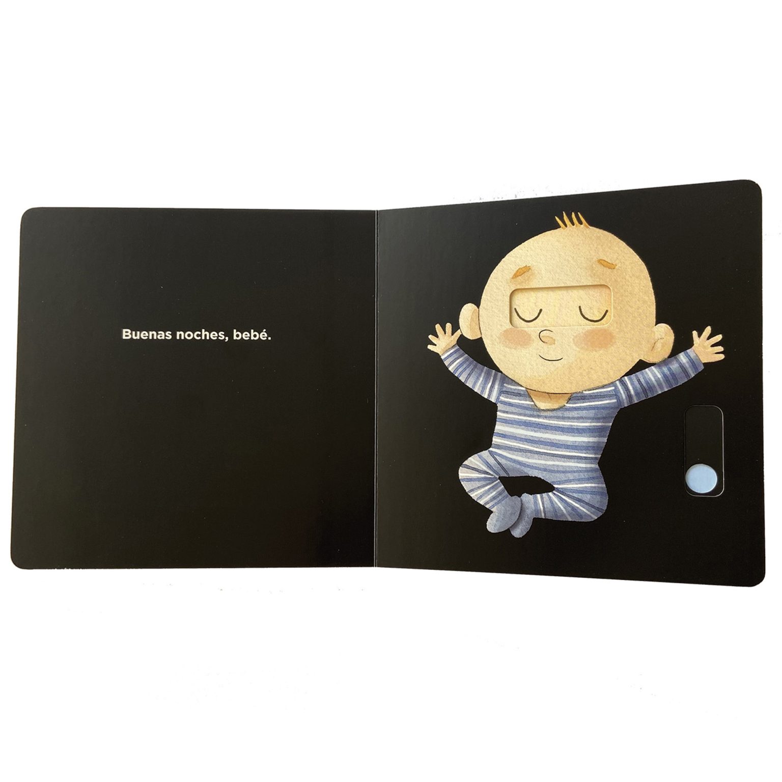 Detalle de una solapa bajada con ilustración de una cama y una manta.