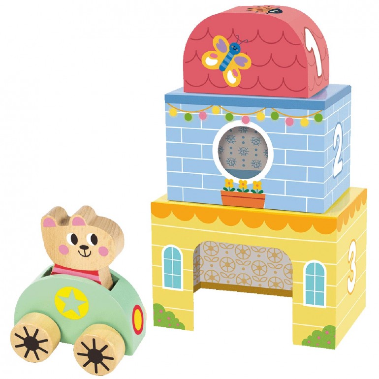 Bloques y coche de madera del set para bebés My First Toy Goula.