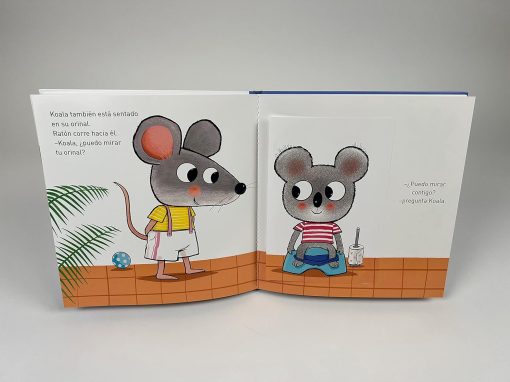 Detalle ilustrado de Ratón mirándolo todo mientras levanta la solapa.