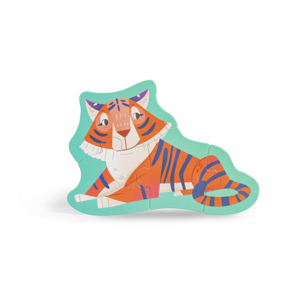 Detalle de piezas grandes de cartón del rompecabezas de la jungla Hape.