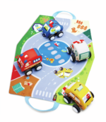 Set de Coches de Peluche Hape E0076 con camión de bomberos, ambulancia, taxi y coche de policía.