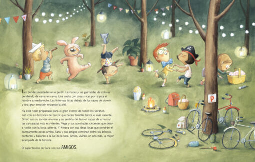 Página abierta del libro infantil ilustrado El gran libro de los supertesoros con ilustraciones y texto sobre “supertesoros”